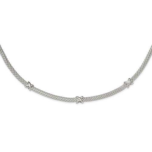 925 Sterling Silver Mesh with X's with 1in extension Necklace, Bracelet
