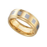 Tungsten Gold-tone Etched Box Pattern Step Edges Mens Comfort-fit 8mm Size-13 Wedding Anniversary Band