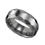 Tungsten Plain Comfort-fit 8mm Size-11.5 Mens Wedding Band with Faceted Edges
