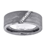 Tungsten Diagonal Line of CZ Brushed Flat Mens Comfort-fit 8mm Size-12 Wedding Anniversary Band