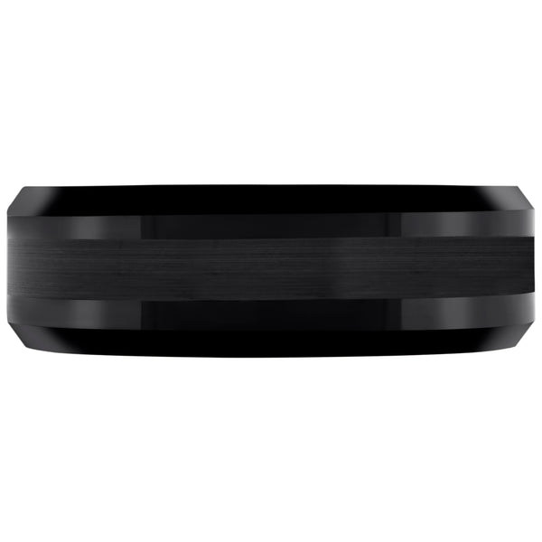 Tungsten Black Center Brushed Beveled Edges Mens Comfort-fit 8mm Sizes 7 - 14 Wedding Anniversary Band