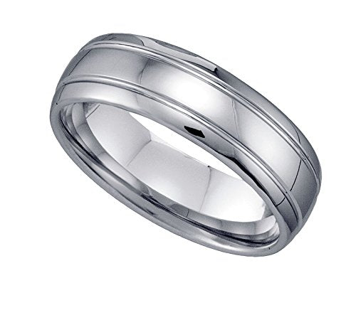 Tungsten Shiny Comfort-fit 7mm Sizes 7 - 14 Mens Wedding Band with Grooves