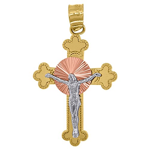14kt Gold Unisex Tri-color Cross Crucifix Ht:26.5mm Religious Pendant Charm