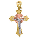 14kt Gold Unisex Tri-color Crucifix Cross Ht:26.6mm Religious Pendant Charm