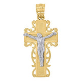 14kt Gold Unisex Two-tone Cross Crucifix Religious Ht:31.4mm Pendant Charm