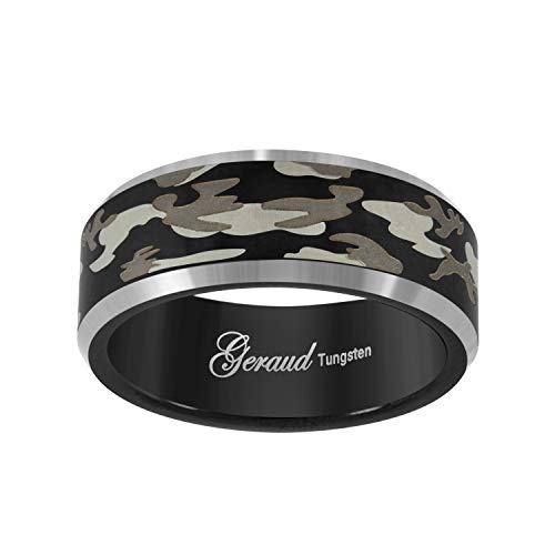Tungsten Black Camouflage Military Beveled Edge Mens Comfort-fit 8mm Size-7 Wedding Anniversary Band