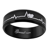 Tungsten Black Heart Beat EKG Comfort-fit 8mm Size-9 Mens Wedding Band