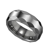 Tungsten Plain Comfort-fit 8mm Size-8 Mens Wedding Band with Faceted Edges