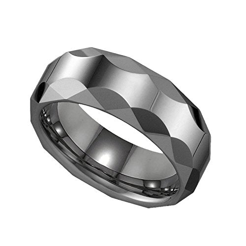 Tungsten Plain Comfort-fit 8mm Size-14 Mens Wedding Band with Faceted Edges