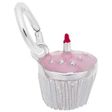 Rembrandt Charms 925 Sterling Silver Cupcake W/Candle & Pink Paint Charm Pendant