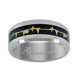 Tungsten Heart Beat Black Carbon Fiber Inlay Polished Comfort-fit 8mm Size-12 Mens Wedding Band