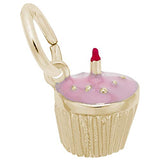 Rembrandt Charms Gold Plated Sterling Silver Cupcake W/Candle & Pink Paint Charm Pendant