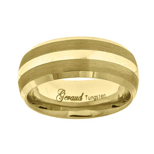 Tungsten Yellow-tone Brushed Sides Center Polished Mens Comfort-fit 8mm Size-10.5 Wedding Anniversary Band
