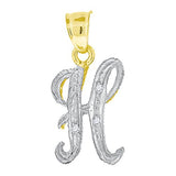 10kt Two-tone Gold Unisex Initial Letter H Charm Pendant