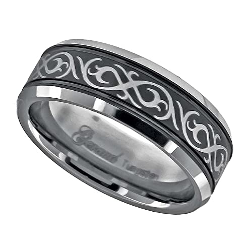 Tungsten Black Laser Engraved Celtic Design with Offset Grooves Mens Comfort-fit 8mm Size-11.5 Wedding Anniversary Band