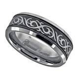 Tungsten Black Laser Engraved Celtic Design with Offset Grooves Mens Comfort-fit 8mm Size-8.5 Wedding Anniversary Band
