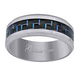 Tungsten Blue Carbon Fiber Inlay Polished Beveled Edges Mens Comfort-fit 8mm Size-11.5 Wedding Anniversary Band