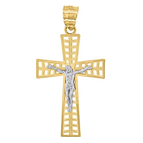 14kt Gold Mens Two-tone Cross Crucifix Religious Ht:33.7mm Pendant Charm