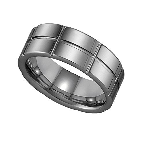 Tungsten Grooved Comfort-fit 8mm Size-8 Mens Wedding Band