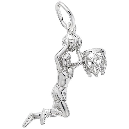 Rembrandt Charms Female Basketball Charm Pendant Available in Gold or Sterling Silver