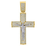 10kt Two-tone Gold Unisex Cubic Zirconia CZ Crucifix Cross Religious Charm Pendant