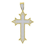 10kt Gold Two-tone CZ Mens Cross Ht:61.6mm x W:33.2mm Religious Charm Pendant