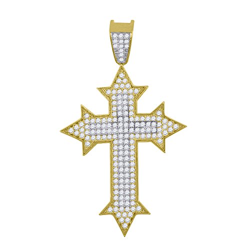 10kt Gold Two-tone CZ Mens Cross Ht:52.5mm x W:30.5mm Religious Charm Pendant