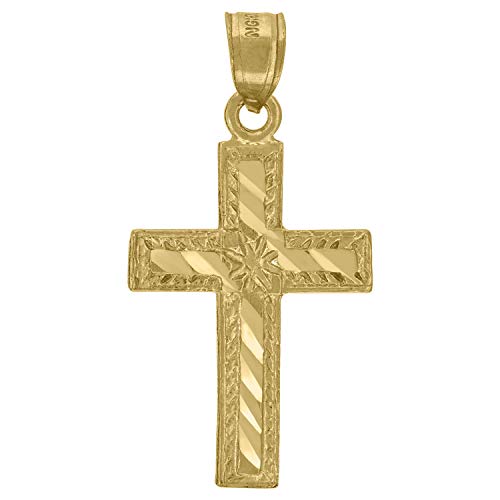 10kt Yellow Gold Unisex Diamond-cut Polished Finish Cross Religious Charm Pendant