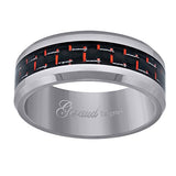 Tungsten Red Carbon Fiber Inlay Polished Beveled Edges Mens Comfort-fit 8mm Size-12.5 Wedding Anniversary Band