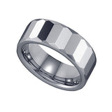 Tungsten Multi-facet Polished Mens Comfort-fit 8mm Size-7 Wedding Anniversary Band