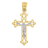 14kt Gold Unisex Two-tone Cross Crucifix Ht:33.3mm Religious Pendant Charm