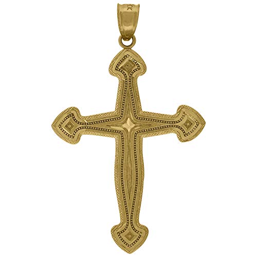 10kt Yellow Gold Unisex Textured Cross Religious Charm Pendant