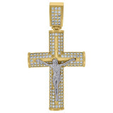 10kt Gold Two-tone CZ Mens Cross Crucifix Ht:47.1mm x W:25.2mm Religious Charm Pendant