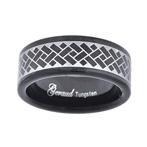Tungsten Black with Laser Etched Weave Design Mens Comfort-fit 8mm Size-11.5 Wedding Anniversary Band