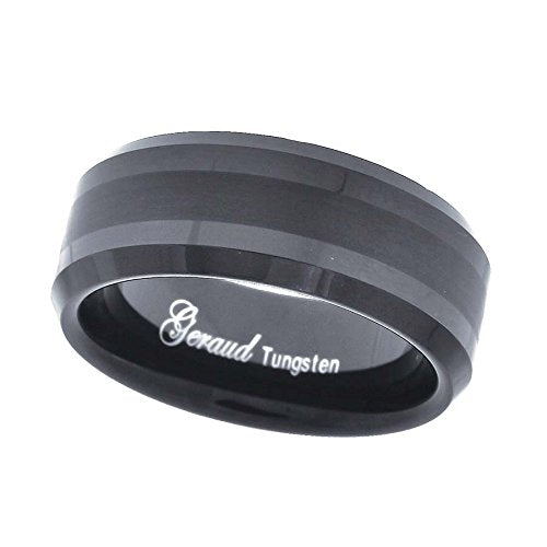 Tungsten Black Center Brushed Beveled Edges Mens Comfort-fit 8mm Size-14 Wedding Anniversary Band