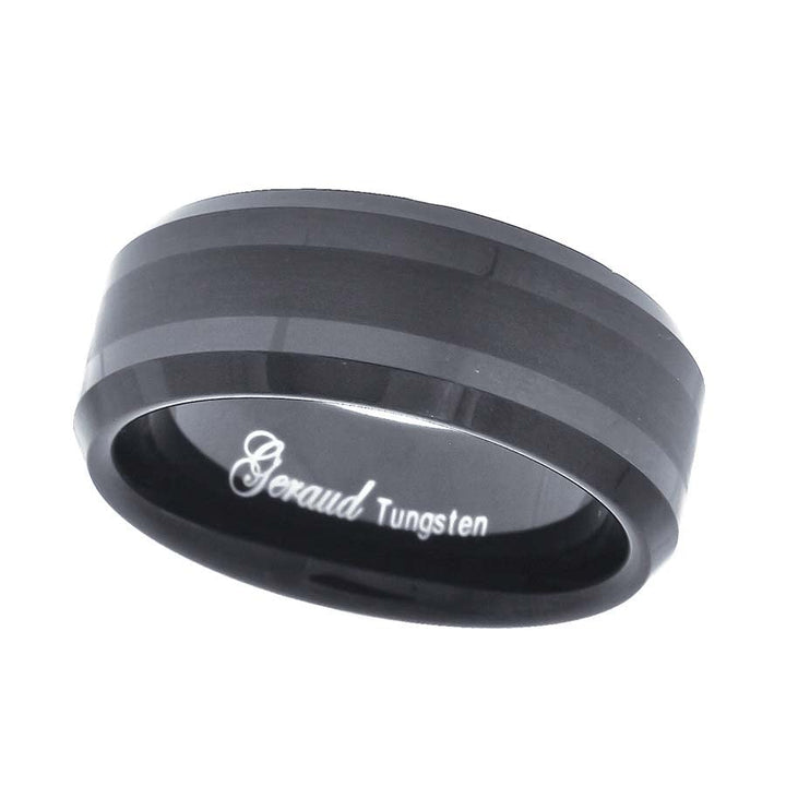 Tungsten Black Center Brushed Beveled Edges Mens Comfort-fit 8mm Size-12.5 Wedding Anniversary Band