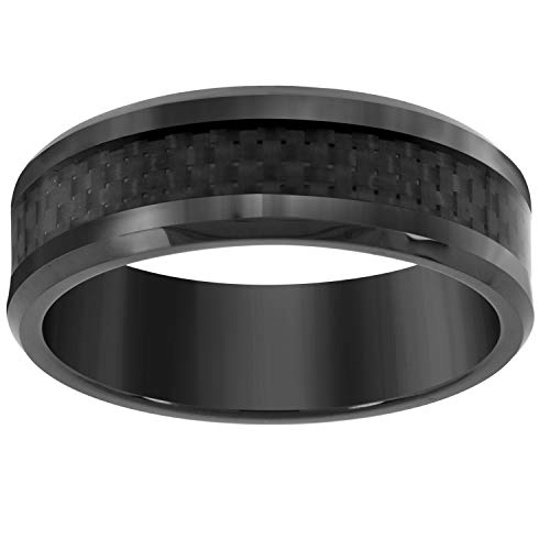 Tungsten Mens Black Carbon Fiber Inlay Comfort-fit 8mm Sizes 7 - 14 Mens Wedding Band