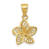 14k Yellow Gold Polished & Diamond Cut Beaded Plumeria Flower Charm Pendant
