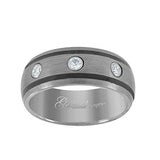 Tungsten Triple CZ Centered Comfort-fit 7mm Sizes 7 - 14 Mens Wedding Band with Two Black Lines on Edges