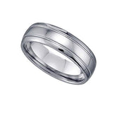 Tungsten Shiny Comfort-fit 7mm Sizes 7 - 14 Mens Wedding Band with Grooves