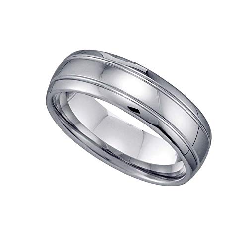 Tungsten Shiny Comfort-fit 7mm Size-9 Mens Wedding Band with Grooves