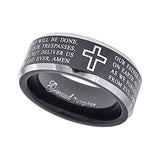 Tungsten Black Christian Cross with Prayer Comfort-fit 8mm Size-7.5 Mens Wedding Band with Beveled Edges