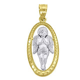 10kt Gold Two-tone Textured Womens Angel Oval Shape Ht:26.3mm x W:11.2mm Religious Charm Pendant