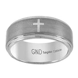 Tungsten Brushed Center Cross Step Edges Mens Comfort-fit 8mm Size-9 Wedding Anniversary Band