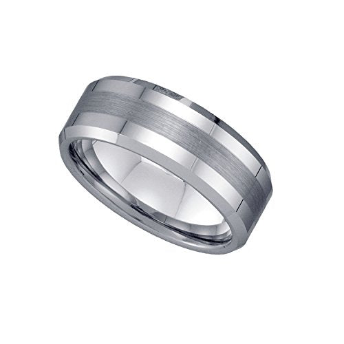 Tungsten Center Brushed Beveled Edges Comfort-fit 8mm Size-9 Mens Wedding Band