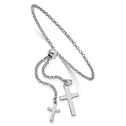 925 Sterling Silver Rhodium-Plated Cross Adjustable 5in to 8.75in Bracelet