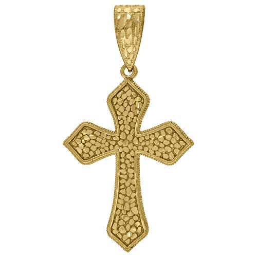 10kt Yellow Gold Mens Women Nugget Textured Cross Religious Charm Pendant
