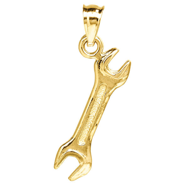 10kt Yellow Gold Mens Polished Finish Open End Wrench Tool Charm Pendant
