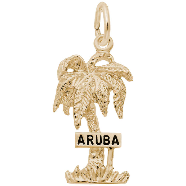 Rembrandt Charms Aruba Palm W/Sign Charm Pendant Available in Gold or Sterling Silver