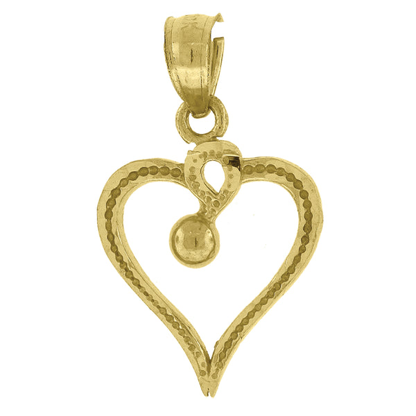 10kt Gold Textured Womens Ht:20.7mm x W:12.5mm Heart Charm Pendant